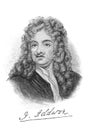 The Joseph Addison`s portrait, an English essayist, poet, playwright and politician in the old book the Great Authors, by W.