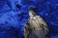 Joseph, Holy Family, sculpture at the Salt cathedral of Zipaquira illuminated in blue, Colombia