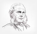 Joseph Lister famous British surgeon, experimental pathologist physician medical scientist vector sketch illustration