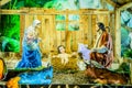 Joseph And Mary With Baby Jesus Statues In Cave At A Church On Chirstmas, Vietnam.