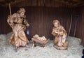 Joseph and Mary with baby Jesus statues at Christmas market Royalty Free Stock Photo