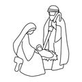 Joseph Mary and baby Jesus vector illustration sketch doodle hand drawn isolated on white background. Christmas nativity scene Royalty Free Stock Photo