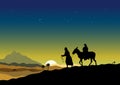 Joseph and Mary travelling to Egypt with child Jesus