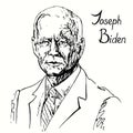 Joseph Robinette Biden Jr, the President of America. Ink drawing Royalty Free Stock Photo