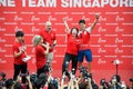 Joseph Schooling, the Singapore's first Olympic gold medalist, on his victory parade around Singapore. 18th August 2016 Royalty Free Stock Photo