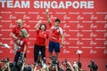 Joseph Schooling, the Singapore's first Olympic gold medalist, on his victory parade around Singapore. 18th August 2016 Royalty Free Stock Photo