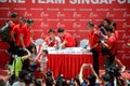 Joseph Schooling, the Singapore's first Olympic gold medalist, signing autographs at Raffles City, as part of his victory par Royalty Free Stock Photo