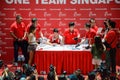 Joseph Schooling, the Singapore's first Olympic gold medalist, signing autographs at Raffles City, as part of his victory par Royalty Free Stock Photo