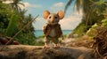 Hyper-realistic Animated Film: Mouse On Rocky Island With Stick