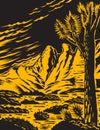 Joshua Tree in the Remote and Rugged Desert Landscape of Gold Butte National Monument in Clark County Nevada Woodcut WPA Poster Royalty Free Stock Photo