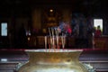 Joss stick or incense sticks burning in temple Royalty Free Stock Photo