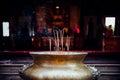 Joss stick or incense sticks burning in temple Royalty Free Stock Photo