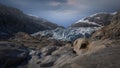 Jostedalsbreen National Park near village of Gaupne in the Jostedalen valley, Norway, Europe.Natural landscape with Nigardsbreen Royalty Free Stock Photo