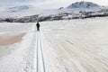 Crossing a frozzen lake during a cross country ski tour in Norway Royalty Free Stock Photo