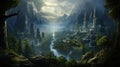 Jotunheim Realm of the Giants. Jotunheim With Vegetation. The Fantasy Norse Mythology And Viking Mythology. Generative AI