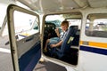 Joung boy in the pilot seat at