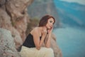 Journal Calendar red hair goddess queen seamaid awaiting her man seaman fisherman on rocky beach cape dreaming about love and fami