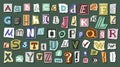 Journal cut letters and symbols set. Colorful alphabet selected from newspaper clippings with capital letters anonymous Royalty Free Stock Photo