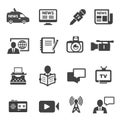 Journalism and broadcasting black icons set isolated on white. Royalty Free Stock Photo