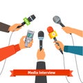 Journalism concept. Microphones and voice recorder Royalty Free Stock Photo