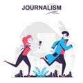 Journalism isolated cartoon concept. Journalist or paparazzi runs after man, mass media people scene in flat design. Vector