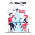 Journalism isolated cartoon concept. Journalist talks to guest of TV show and interviews, people scene in flat design. Vector