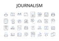 journalism line icons collection. News writing, Press coverage, Reportage style, Media reporting, News reporting, Prose