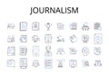 journalism line icons collection. News writing, Press coverage, Reportage style, Media reporting, News reporting, Prose