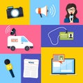 Journalism press news reporter. Set of vector journalism icons Royalty Free Stock Photo