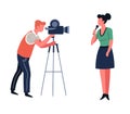 Journalist and cameraman TV show or news program shooting or filming Royalty Free Stock Photo
