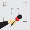 Journalist concept. Hand holding microphone. Reporter take interview Royalty Free Stock Photo