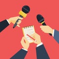 Journalist concept. Hand holding microphone. Reporter take interview