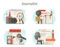 Journalist concept set. TV reporter with microphone. Mass media Royalty Free Stock Photo