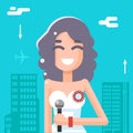 Journalist Female Girl Icon Mass Media Symbol on Stylish Background Flat Design Template Vector Illustration