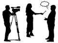 Journalist interview and cameraman silhouette. Royalty Free Stock Photo