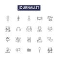 Journalist line vector icons and signs. Correspondent, Anchor, Media, Columnist, Scribe, Editor, Publisher, Newscaster
