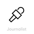 Journalist microphone icon. Editable line vector.