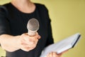 Journalist with microphone interviewing you Royalty Free Stock Photo