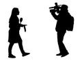 Journalist News Reporter Interview with camera crew silhouette.