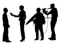 Journalist News Reporter Interview with camera crew silhouette. Royalty Free Stock Photo