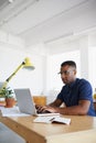 Journalist, office or black man copywriting on laptop working on business project or online research. Computer, digital Royalty Free Stock Photo