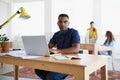 Journalist, portrait or black man with laptop for research working on online business or copywriting. Computer, digital Royalty Free Stock Photo