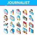 Journalist Reporter Isometric Icons Set Vector