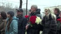 Journalist Yulia Taratuta and former political prisoner in the case of YUKOS Platon Lebedev at the funeral of Boris Nemtsov