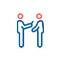 Journalistic Interview Vector Icon: Character with Microphone Interviewing Another, Thin Line Illustration for Media and Reporting