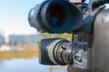Journalistic television camera on city street. Royalty Free Stock Photo