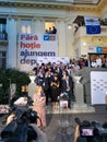 Journalists at Alliance 2020 USR-PLUS headquarters in Bucharest, Romania waiting for exit poll on May 26, 2019 on the day of the E