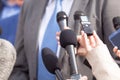 Journalists making media interview with businessperson or politician Royalty Free Stock Photo