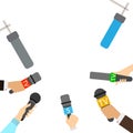 Journalists with microphones.