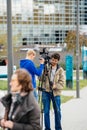 Journalists transmitting live from European Parliament building